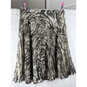 Talbots Pleated A-Line Skirt Size 2 Abstract Animal Print Zebra Gray Black Midi